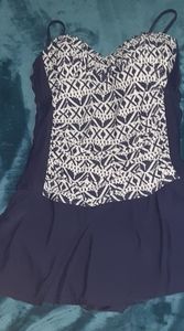 Tropical Escape Navy & White One Piece Swimsuit With Skirted Bottom